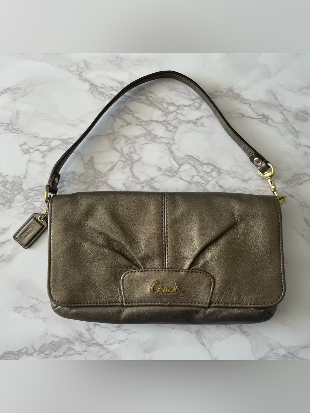 Coach Ashley Metallic Bronze Leather Large Flap Wristlet/Clutch